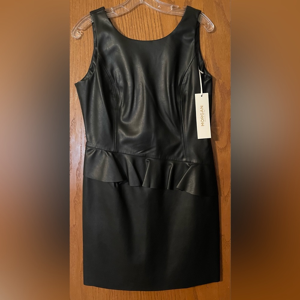 NWT Morgan de Toi Faux Leather Peplum Dress Size 12